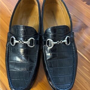 Johnston & Murphy Black Croc-Embossed Slip-On Loafers with Silver Bit